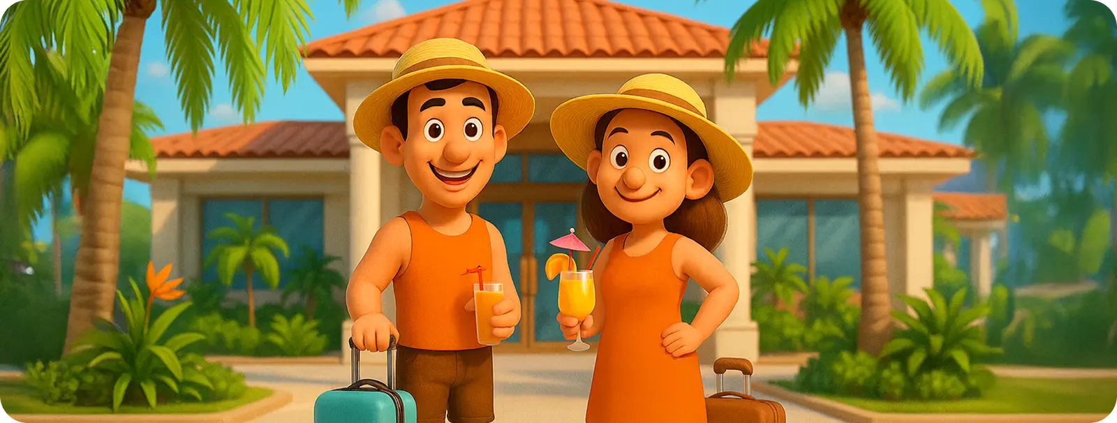 Couple with bags at resort